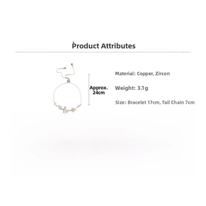 Detailed size specifications for zircon butterfly bracelet with 17cm length and 7cm extender