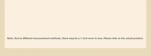 Standard product size guide with 1-3cm measurement error disclaimer on beige background