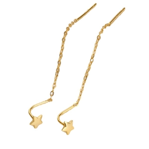 Elegant gold S925 silver star and moon tassel drop earrings with long chain on white background