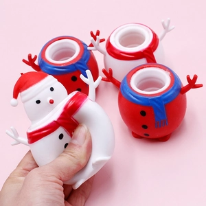 Squeeze snowman toy set with festive red and white silicone stress relief cups
