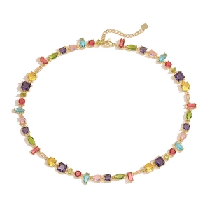Luxus-Regenbogen-Zirkon-Halskette mit bunten Edelsteinen und vergoldeter Kette