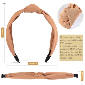 Brown knotted fabric headband for women with elastic 180 degree flexible PVC core