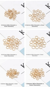 Macro detail of various sizes of gold-plated jump rings for jewelry making and DIY projects