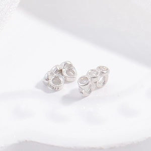 S925 sterling silver triple-row pearl spacer bead with micro-pave zirconia crystals