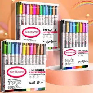 Dreamy double line outline markers set in 48 fantasy colors for DIY journaling and drawing