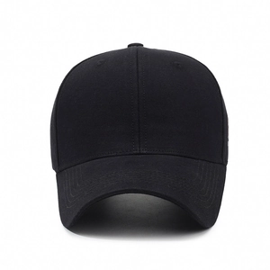 Classic black cotton baseball cap featuring a six-panel structure and curved brim design