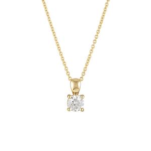 Close-up of S925 silver necklace with sparkling white round gemstone in 4-prong setting