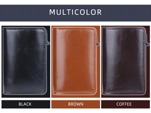 Mens slim RFID aluminum card holder in black brown and coffee oil wax leather