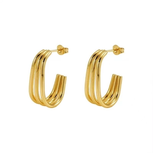 Minimalist 18K gold plated stainless steel layered geometric hoop earrings for women