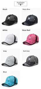 Detailed grid view of lightweight mesh baseball caps in seven vibrant sport colors