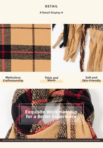 Close-up of thick checkered scarf fabric texture and delicate fringe edge detail