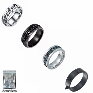 4Pcs Punk Titanium Steel Ring Set For Men Rotatable Chain Anxiety Rings Black Silver Spiked Spinner Band Rings Gothic Jewelry Gift