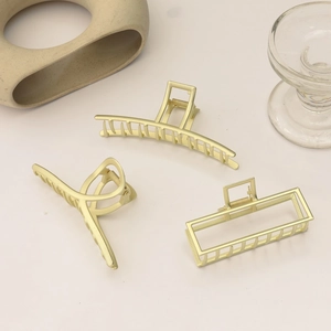 Matte gold metal hair claw clips set in three geometric shapes for women's hair accessories