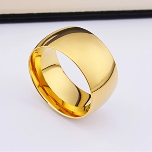 Minimalist wide polished gold titanium steel ring for men with mirror finish surface