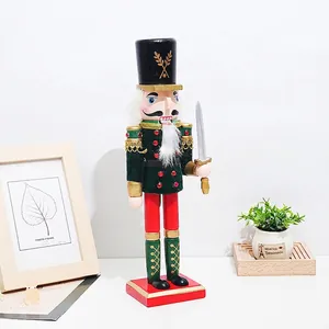 Detailed craftsmanship of a 30cm wooden nutcracker soldier with fabric accents and sword