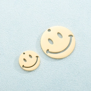 Minimalist golden stainless steel smiley face pendants with hollow smile design