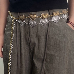 Vintage Heart Metal Waist Chain Belt Embossed Butterfly Carved Tassel Adjustable Bohemian Hip Hop Accessory For Women