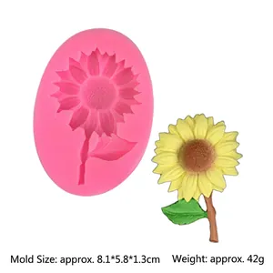 Macro detail of sunflower silicone mold showing petal texture and mold dimensions