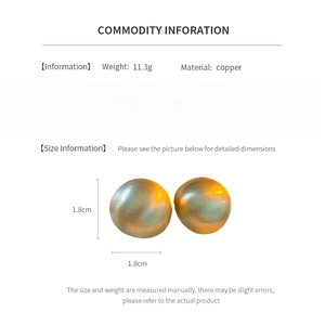Detailed size chart for 1.8cm spherical copper earrings with weight and silver needle info