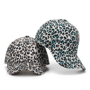 Cappellini da baseball leopardati da donna con motivi classici marroni e blu
