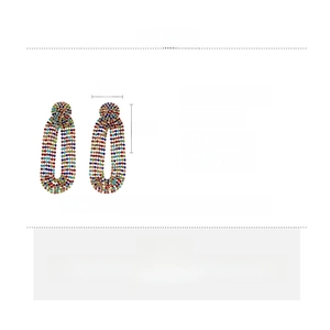 Detailed spec chart of geometric drop earrings with rainbow zircon and size dimensions