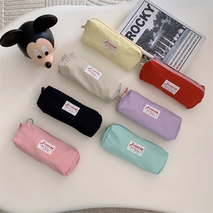 Macaron Color Pencil Case Cosmetic Bag Portable Polyester Fabric Zipper Storage Pouch Multi-purpose For Women Students