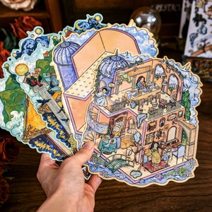 Artistic scenery stickers featuring hand-painted interior and starry night illustrations