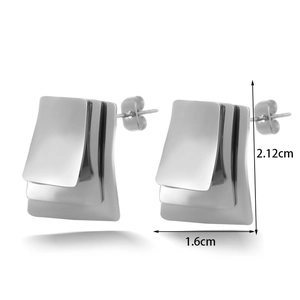 Minimalist geometric square layered stainless steel stud earrings in silver finish