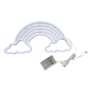 Rainbow and cloud LED neon sign with battery box and USB dual power supply on white base