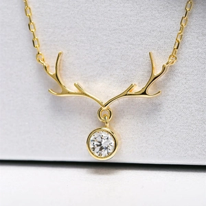 Copper Reindeer Antler Pendant Necklace With Zirconia Elegant Christmas Festival Jewelry For Women Gift