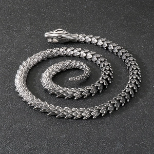 Vintage stainless steel snake chain necklace with detailed scales and spiral design