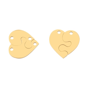 Polished gold stainless steel heart puzzle pendants showing split and joined states