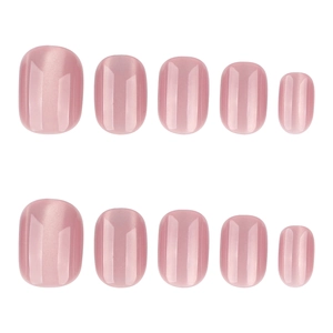 Short square pink cat eye press-on nails with 10 pieces in a pearlescent shimmer finish