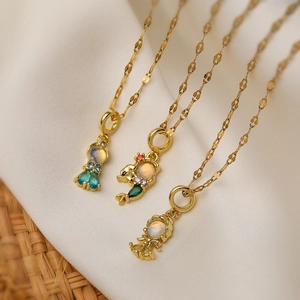 Cartoon Princess Character Pendant Necklace Copper Gold Plated Cubic Zirconia Fairy Tale Style Cute Jewelry For Women