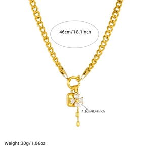 Gold stainless steel flower pendant necklace with dimensions 46cm chain and 30g weight