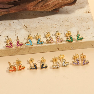 Heart Stud Earrings Copper Zircon Micro Inlaid Exquisite Retro Dainty Jewelry For Women