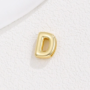 Polished 10mm gold-plated 3D letter D bead for DIY bracelet and watch band