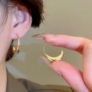 Geometric Oval C Shape Hoop Earrings Gold Plated Copper With Silver Earring Post Minimalist Jewelry For Women