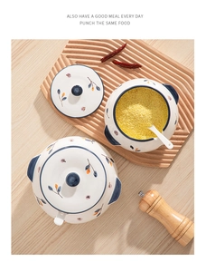 Detailed top view of ceramic spice jars with floral patterns and matching spoons