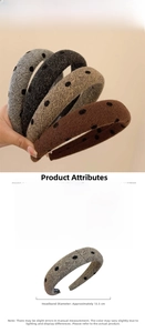 Detailed view of padded velvet polka dot headbands in various colors with weight scale