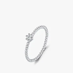 Round Moissanite Ring 925 Sterling Silver Beaded Band Six Prong Minimalist D Color VVS1 Sparkly Jewelry For Women
