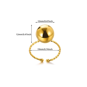 Gold-plated stainless steel ring with twisted band and 12mm polished sphere bead