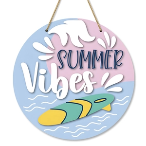 Round Wooden Summer Welcome Sign Ocean Theme Hanging Plaque For Front Door Wall Art Decor Outdoor Farmhouse Porch Home Ornament