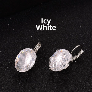 Detailed view of oval leverback earrings featuring ice flower white faceted crystals