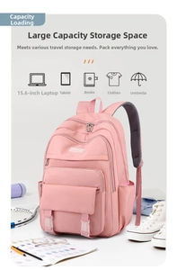 Zaino in nylon rosa impermeabile con grande capacità per laptop e libri scolastici