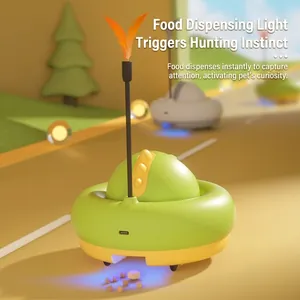Interactive electric cat toy with LED lights, feather wand, and treat dispenser function