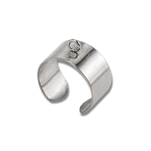 Polished silver stainless steel open C-ring with a small hanging loop for jewelry making