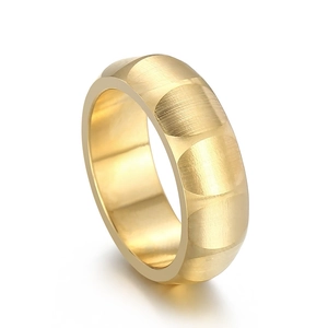 Brushed 18k gold plated titanium steel ring with unique convex texture and inner arc design