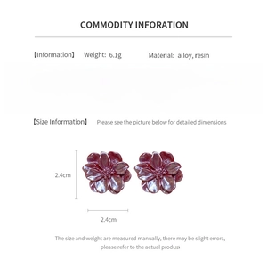 Spécifications de taille pour boucles d'oreilles fleurs en résine rouge foncé et alliage