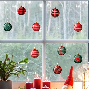 Festive set of 9 red and green Christmas ball window stickers for party decoration